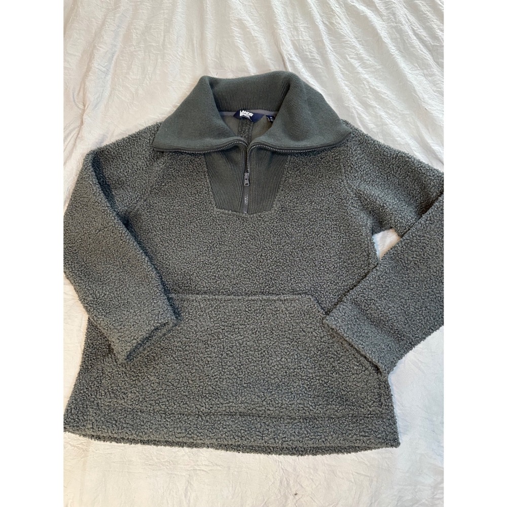 Lands End Womens Gray Sherpa Fleece Quarter Zip Pullover Sweater Size M